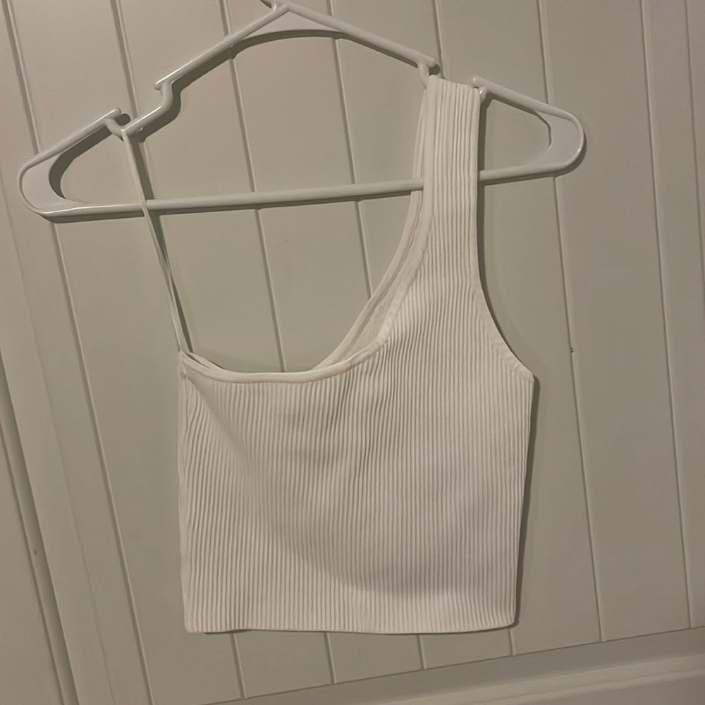White one shoulder tank top